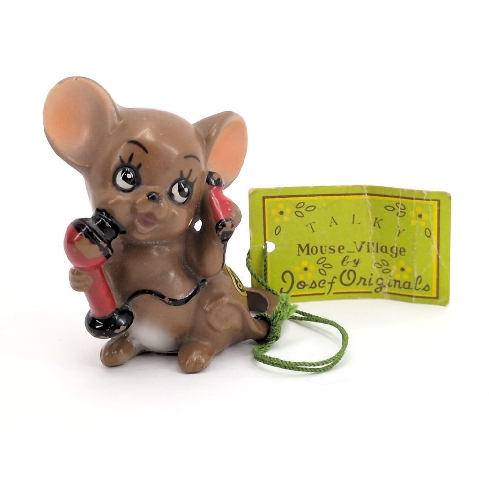 Vtg Josef Originals Talkie Mouse On Phone Telephone With Hangtag Figurine